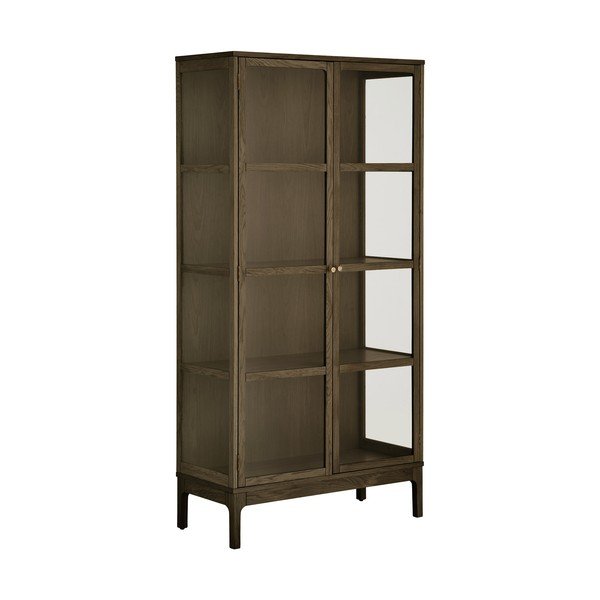 Tumepruun vitriinkapp tammepuust dekooriga 90x180x40 cm Zamora - House Nordic