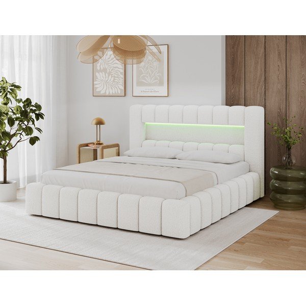 Kreemikas polsterdatud kaheinimesevoodi panipaiga ja liistudest raamiga 160x200 cm Lamica - ELTAP-image-4