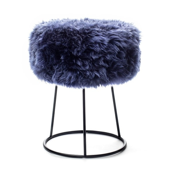 Stolička s modrým sedákem z ovčí kožešiny Royal Dream, ⌀ 36 cm