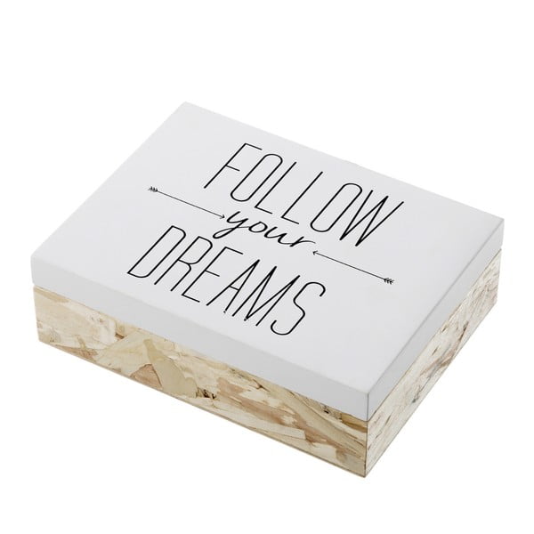 Dřevěný úložný box Unimasa Follow Your Dreams, 20 x 6 cm