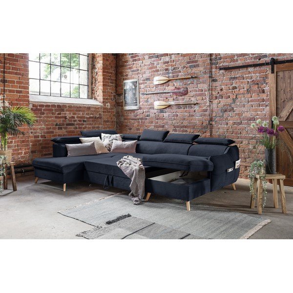 Tumesinine sametist U-kujuline nurgadiivan (vasak nurk) Sweet Harmony - Miuform-image-3