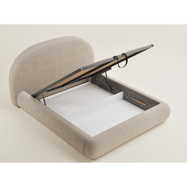 Beež polsterdatud kaheinimesevoodi panipaigaga ja liistudest raamiga 180x200 cm Maumere - Maison de Rêve-image-3