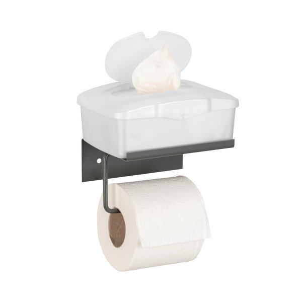 Antratsiitne isekinnituv metallist WC-paberi hoidja riiuliga Desulo - Wenko-image-4