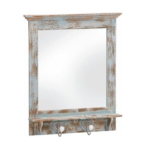 Zrcadlo s háčky Antique, modrá patina