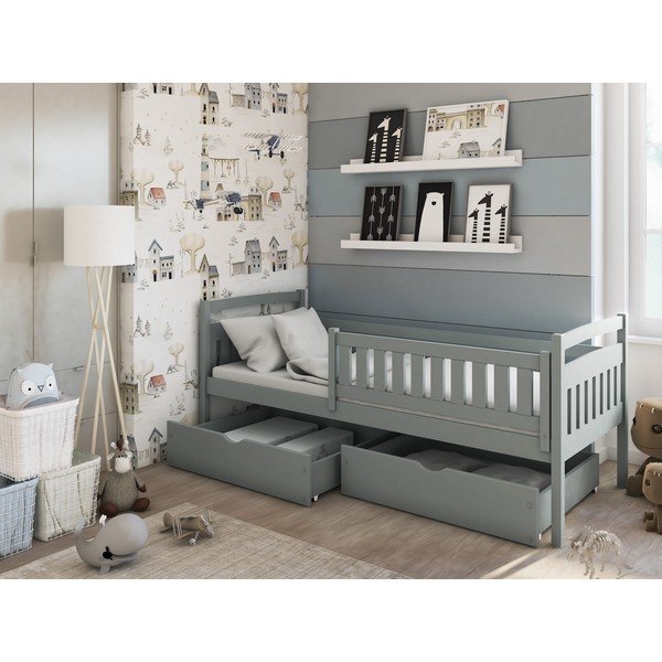 Hall mändpuust lastevoodi panipaigaga, võre 80x180 cm Terry – Lano Meble-image-1
