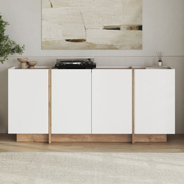 Valge kummut männipuidust dekooriga ja kaabliavaga 180x80x45 cm Dorma - Kalune Design-image-1