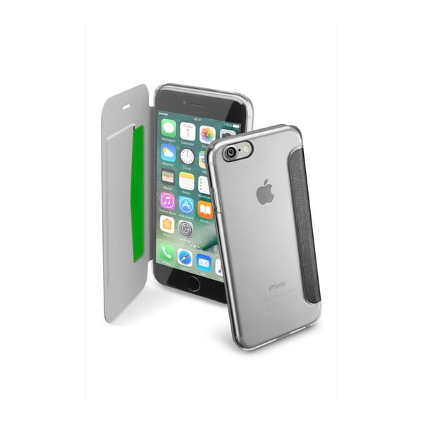 Černé transparentní peněženkové pouzdro CellularLine Clear Book  pro iPhone 7