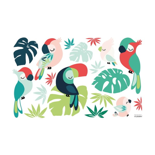 Kleebisleht 64x40 cm Monstera Toucan Perroquets - Lilipinso