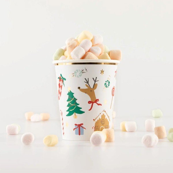 Ühekordsed pabertopsid 8tk komplektis Jolly Christmas - Meri Meri-image-1