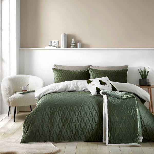 Roheline tikitud mikropluusist voodiplaat kaheinimesevoodile 180x200 cm Christmas Tree - Catherine Lansfield-image-3