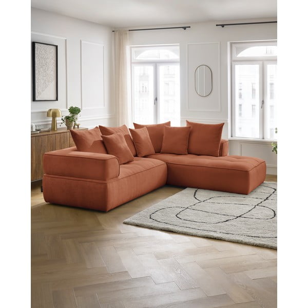 Šenill-nurgadiivan terrakota värvi (parem nurk/L-kujuline) Whesley - Bobochic Paris-image-1