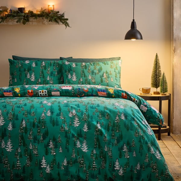 Roheline voodipesu kaheinimesevoodile 200x200 cm Festive Forest - Catherine Lansfield-image-1