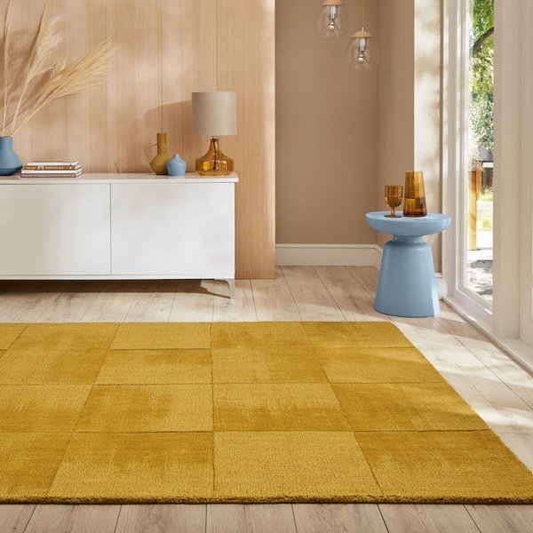 Ookerkollane käsitsi kootud villane vaip 120x170 cm Demi Check Ombre - Flair Rugs-image-1