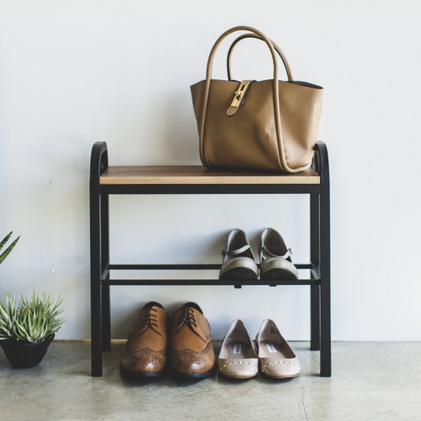 Must-puiduvärvi metallist kingariiul Tower - YAMAZAKI-image-1