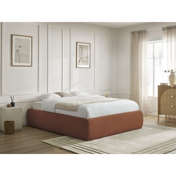 Oranž polsterdatud kaheinimesevoodi koos panipaiga ja voodipõhjaga, ilma peatsita 160x200 cm Inera - Bobochic Paris-image-1