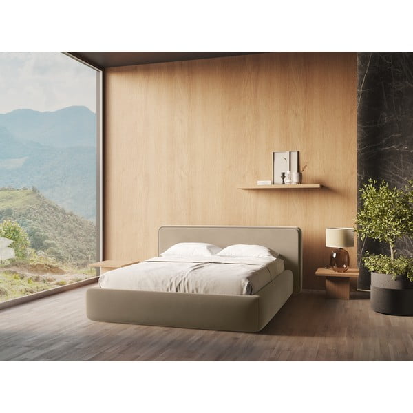 Helepruun polsterdatud kaheinimesevoodi koos voodipõhja ja panipaigaga 160x200cm Kiana - Makamii-image-1