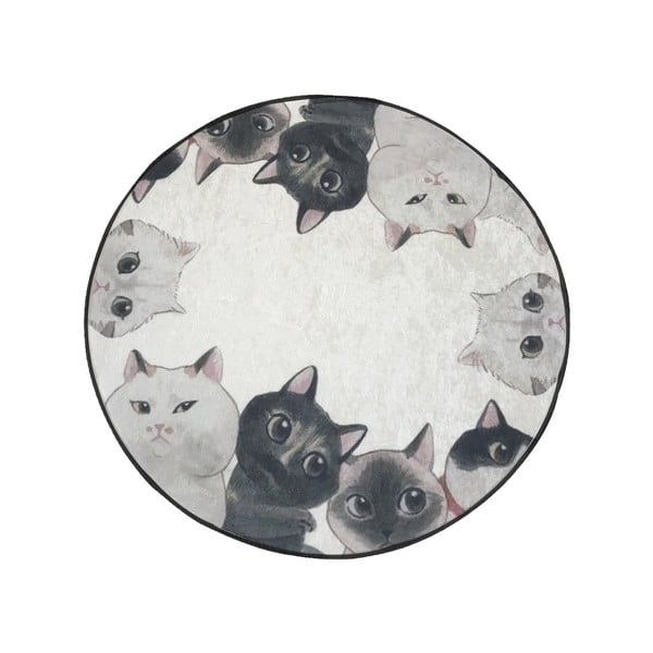 Valge-hall vannitoamatt Lismo Cats, ⌀ 100 cm - Foutastic