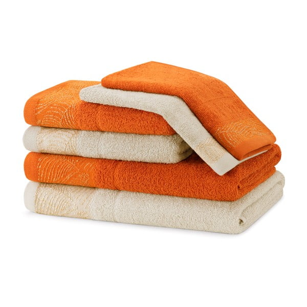 Oranžid/beežid froteest puuvillased käterätid ja saunalinad komplektis 6 tk Bellis – Restilo