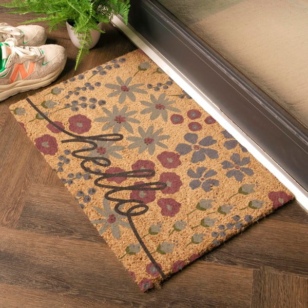 Kookoskiududest uksematt 40x60 cm Hello Scribbly Floral - Artsy Doormats-image-1