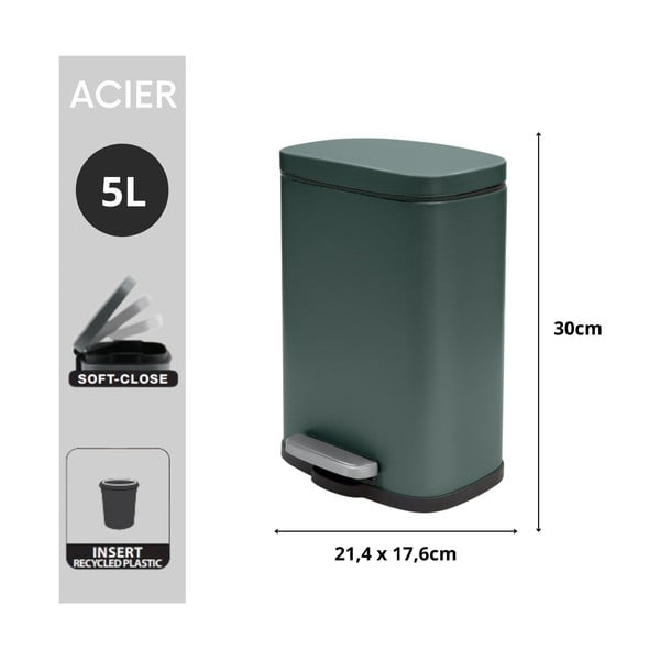 Tumeroheline terasest prügikast 5 l Akira - Spirella-image-2