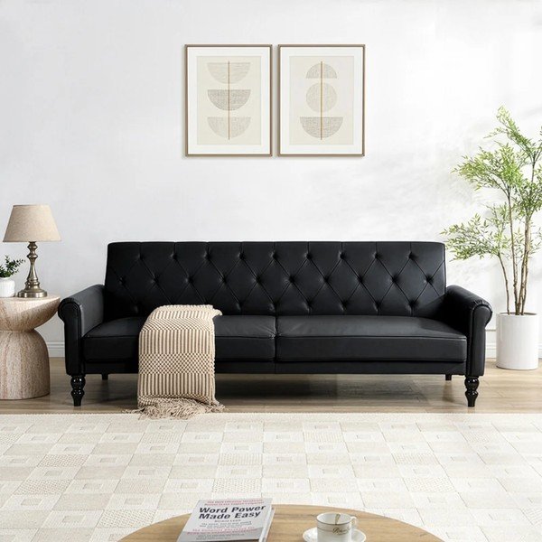 Must lamav/kokkupandav kunstnahast diivan 222 cm Tyne - Støraa-image-1