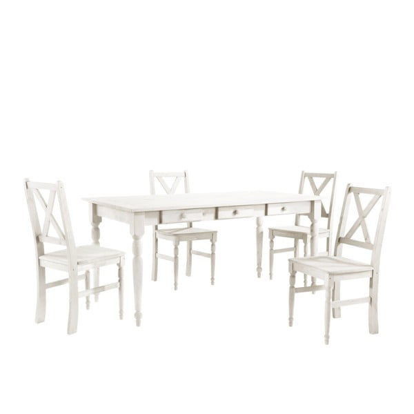 Set 4 bílých dřevěných jídelních židlí a stolu Støraa Normann, 160 x 80 cm