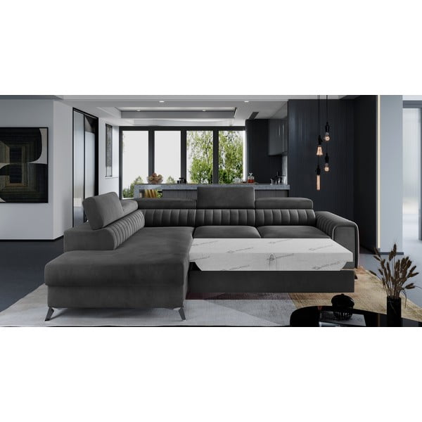 Tumehall sametist lahtikäiv/sahtliga nurgadiivan (vasak nurk/L-kujuline) Laurence – ELTAP-image-2