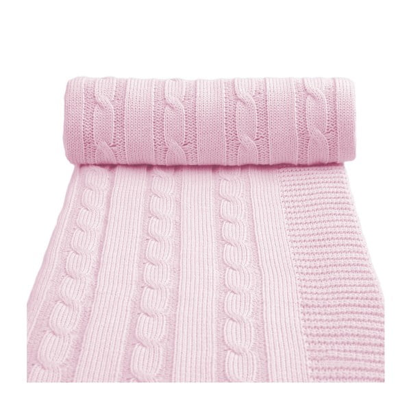 Růžová pletená dětská deka s podílem bavlny T-TOMI Spring, 80 x 100 cm