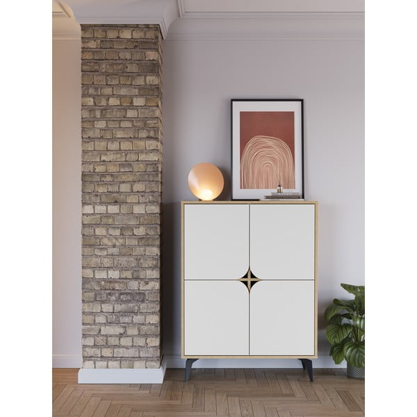 Valge-puiduvärvi tammedekooriga kapp 90x120 cm Nola - Marckeric-image-1