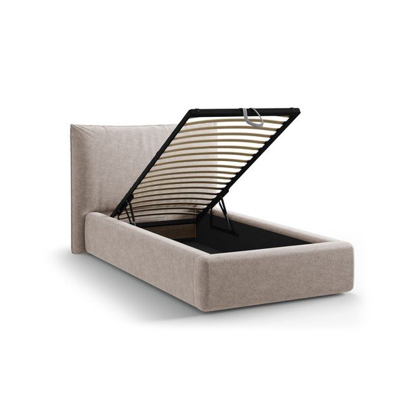 Beež polsterdatud üheinimesevoodi koos panipaiga ja voodipõhjaga 90x200 cm Kaelle - Micadoni-image-1