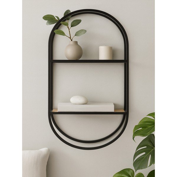 Must/naturaalse värvi astmeline metallriiul 35 cm Mataram - Premier Housewares-image-2