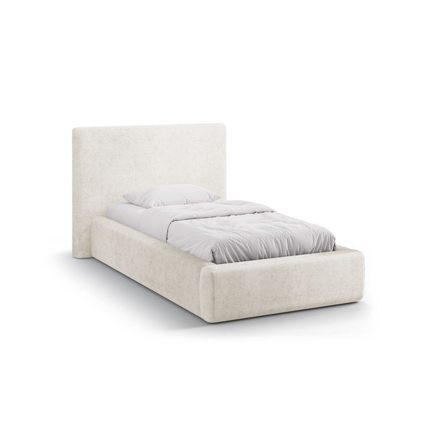 Kreem polsterdatud üheinimesevoodi koos panipaiga ja voodipõhjaga 90x200 cm Amy - Micadoni