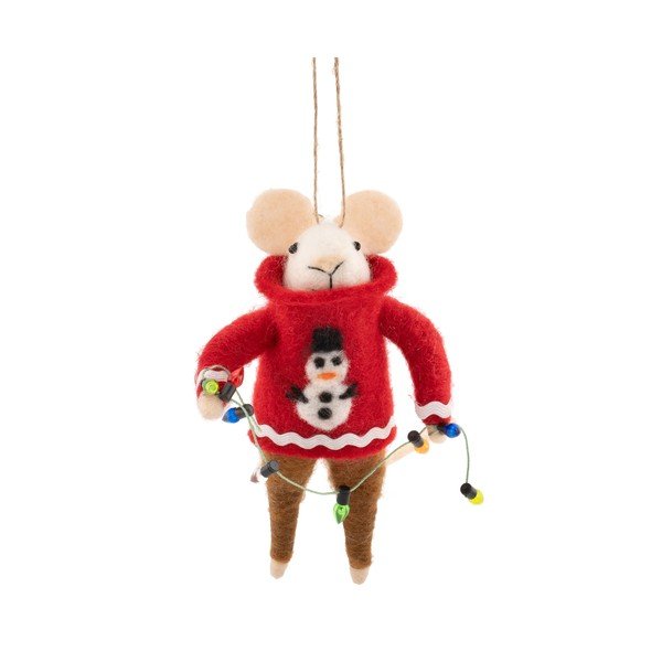 Tekstiilne jõulukaunistus, 6 cm Mouse in Snowman Jumper with Fairy Lights – Sass & Belle