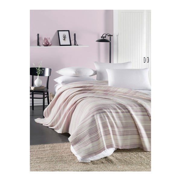 Světle růžový lehký prošívaný bavlněný přehoz přes postel Runino Luna, 160 x 220 cm