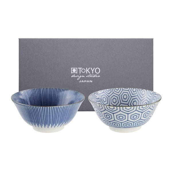 Sada 2 modrých porcelánových misek v dárkovém boxu Tokyo Design Studio Kotobuki Soft