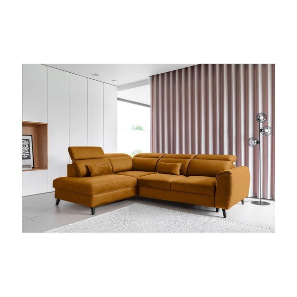 Kollane sametist lahtikäiv/sahtliga nurgadiivan (vasak nurk/L-kujuline) Noble – ELTAP-image-1