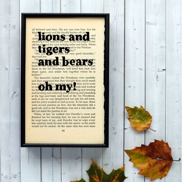 Plakát v dřevěném rámu Wizard of Oz Lions and Tigers