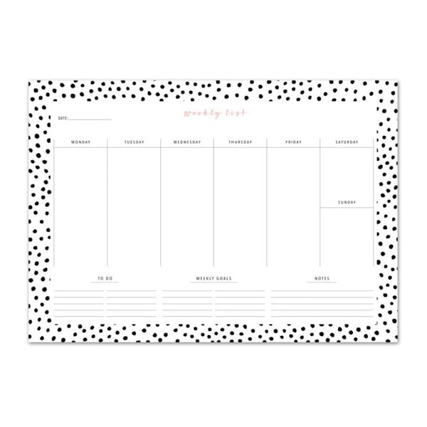 Týdenní plánovač Leo La Douce Black Dots,  21 x 29,7 cm