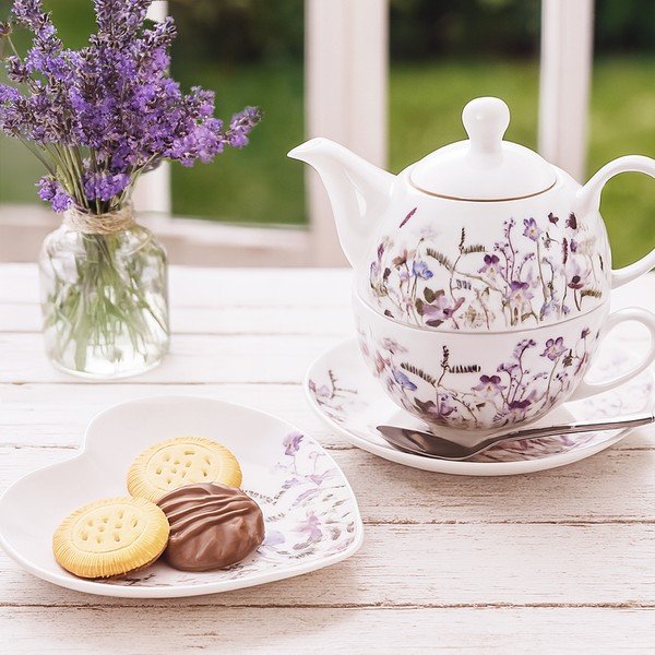 Valge/lilla portselanist teekomplekt Louka - Orion-image-1