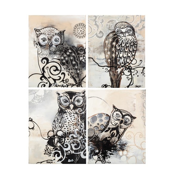 Freja Owl B&W, 28x22 cm, tetraptych