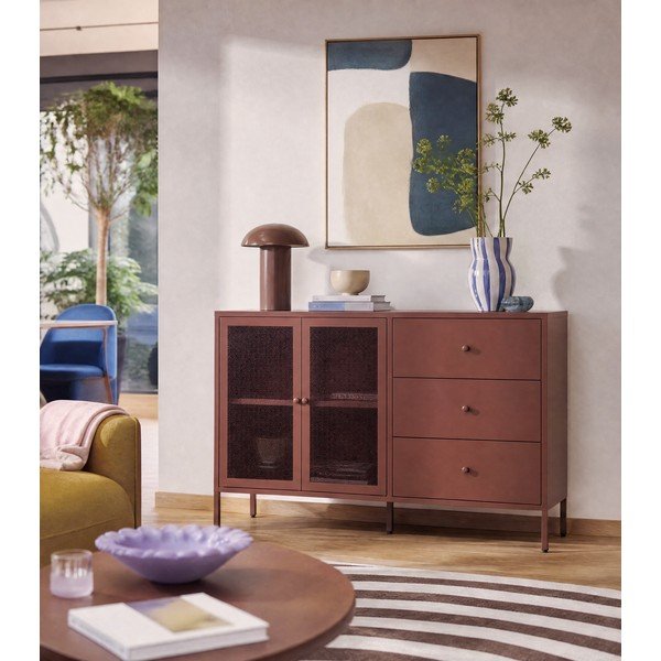 Burgundia värvi metallist kummut 140x90x40 cm - Marckeric-image-1