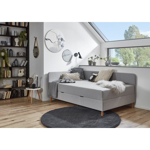 Helehall polsterdatud üheinimesevoodi koos panipaigaga 90x200 cm Cabana - Meise Möbel-image-1