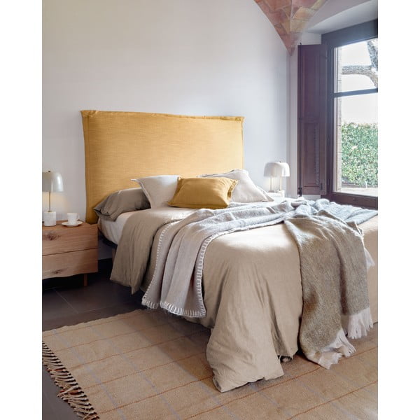 Kollane olsterdatud voodipeats 186x106 cm Tanit - Kave Home-image-2