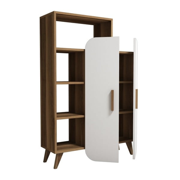 Bílá skříň s policemi v dekoru ořechového dřeva Garetto Form