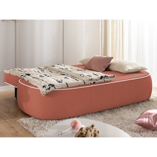 Roosa/helehall sametdiivanvoodi/panipaigaga 210 cm Saga - Ropez-image-4