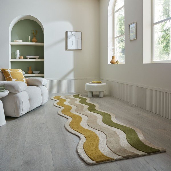 Roheline/naturaalne käsitsi kootud villane vaip 80x300 cm Cascade Wool - Flair Rugs-image-1