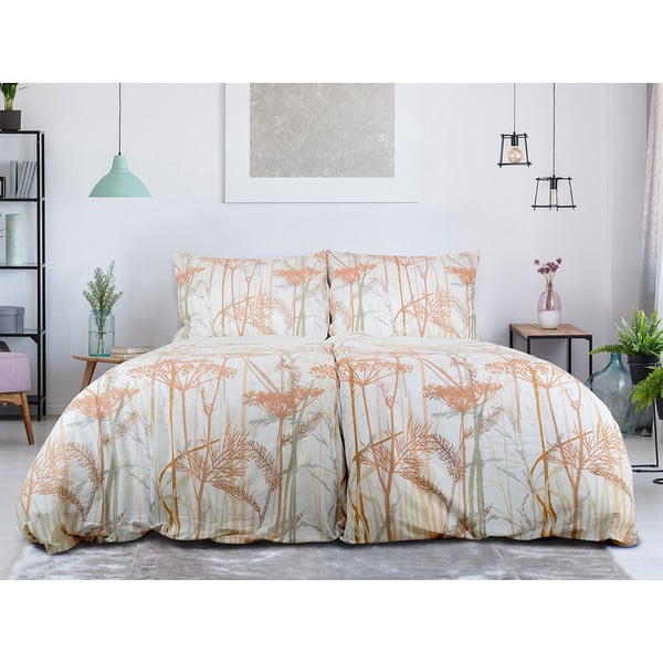 Valge/terrakotta krepp voodipesu üheinimesevoodile 140x200 cm Caraway - B.E.S.