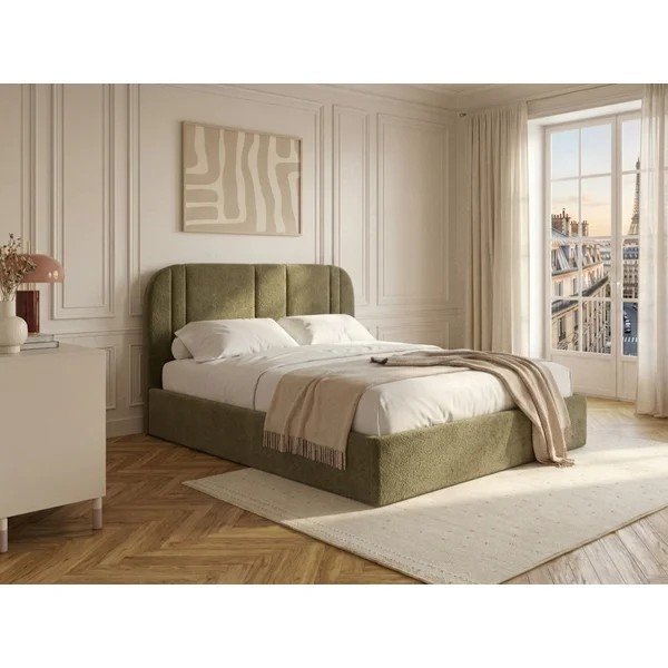 Roheline polsterdatud kaheinimesevoodi panipaigaga ja liistudest raamiga 180x200 cm Sidney - Bobochic Paris-image-1