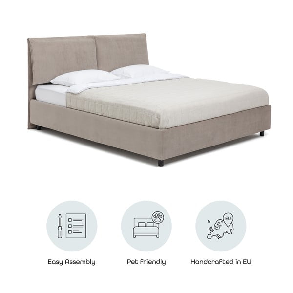 Taupe polsterdatud kaheinimesevoodi koos voodipõhja ja panipaigaga 180x200cm Myra Pillow - Bonami Selection-image-4