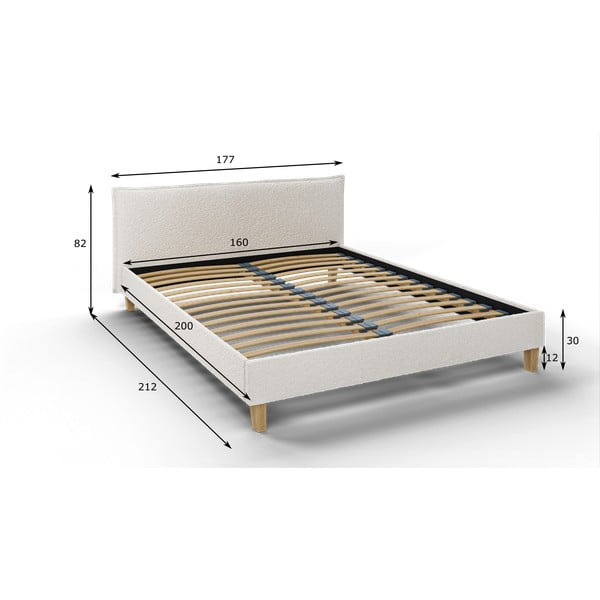 Kreemvalge polsterdatud kaheinimese voodi koos võrega 160x200 cm Tina - Ropez-image-4